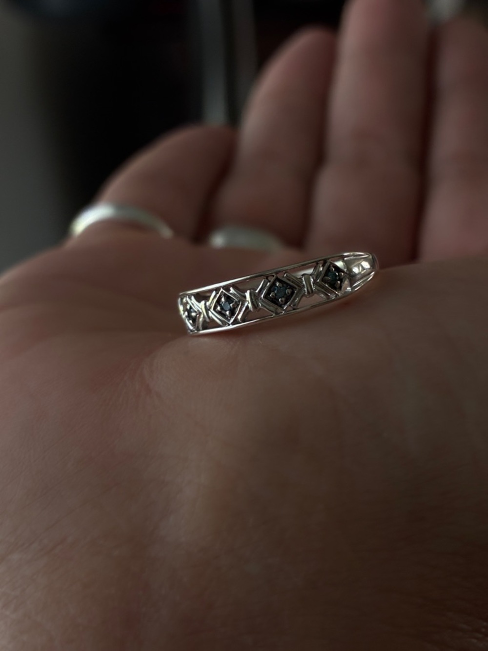 Sterling Silver Filigree Band Ring with Blue Accents